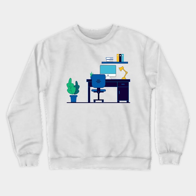 Desk flat illustration design Crewneck Sweatshirt by andribrnd